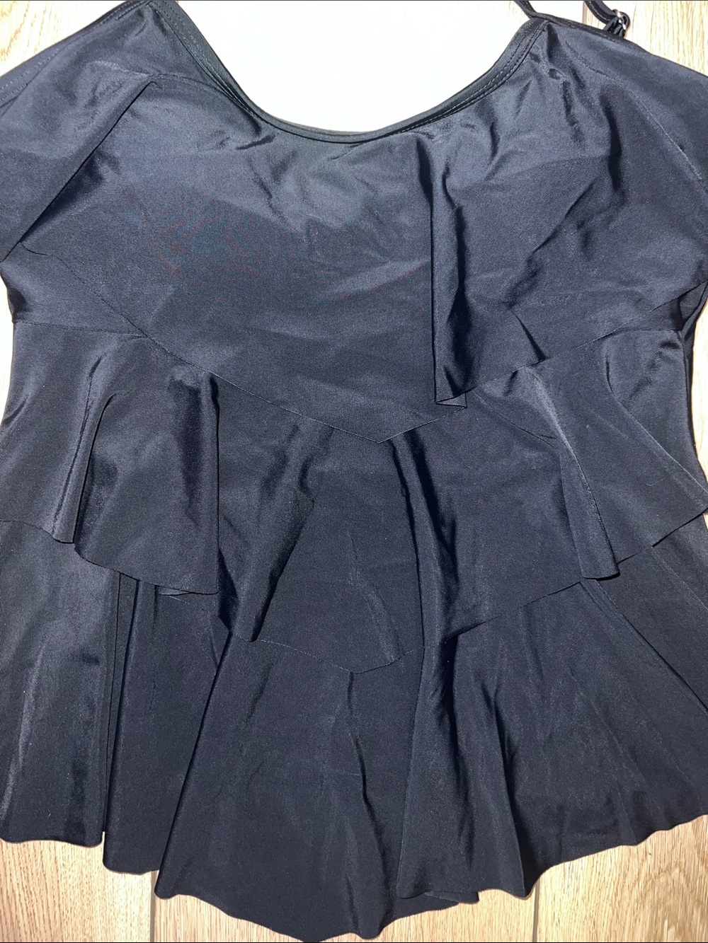 Black Ruffle Swim Cami with Adjustable Straps - Picture 2 of 8